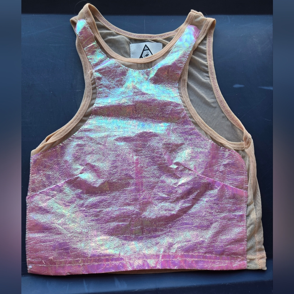 Unit Iridescent Pink Holographic Crop Tank Top
